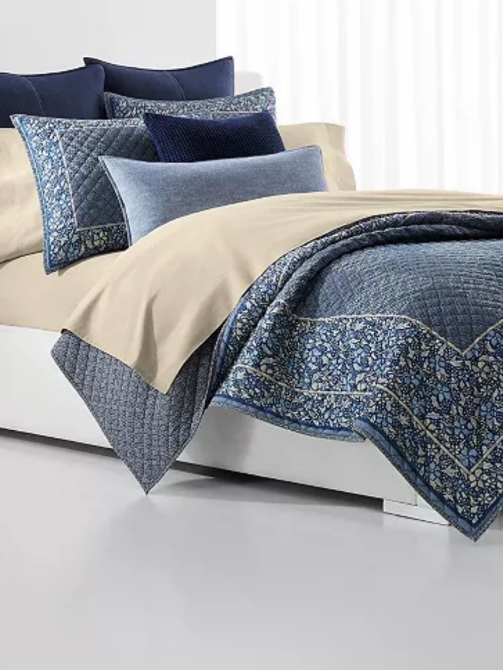 Ralph Lauren Blue and Cream Quilted Comforter Set Penwood Full Queen New